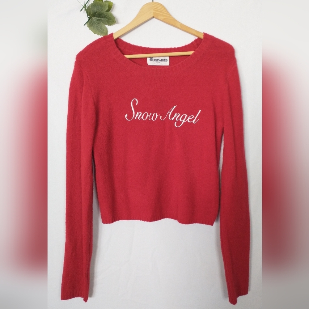 Snow Angel No Boundaries Red Crew Neck Sweater Soft Cozy Crop Medium
